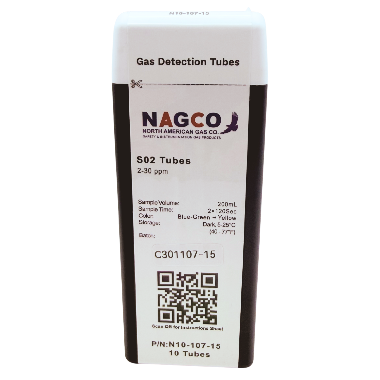 N10-107-15 NAGCO S02 gas detector tubes