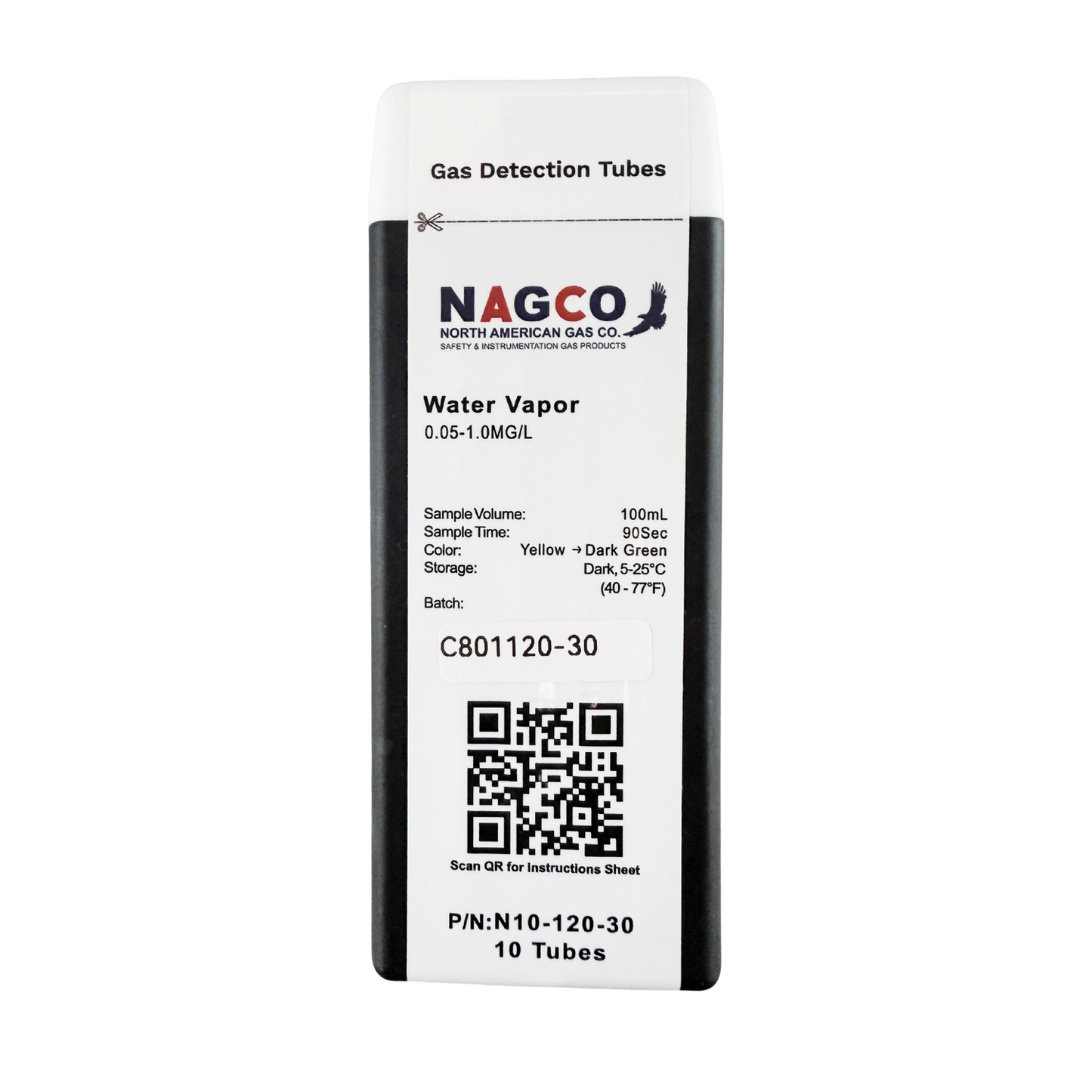 Water Vapor (H2O) Gas Detector Tubes | Standard Range: 0.05-1mg/L | N10-120-30