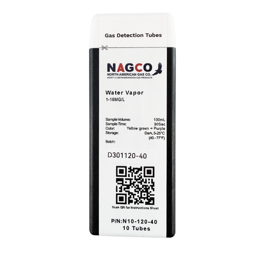 Water Vapor (H2O) Gas Detector Tubes | Standard Range: 1-18mg/L | N10-120-40